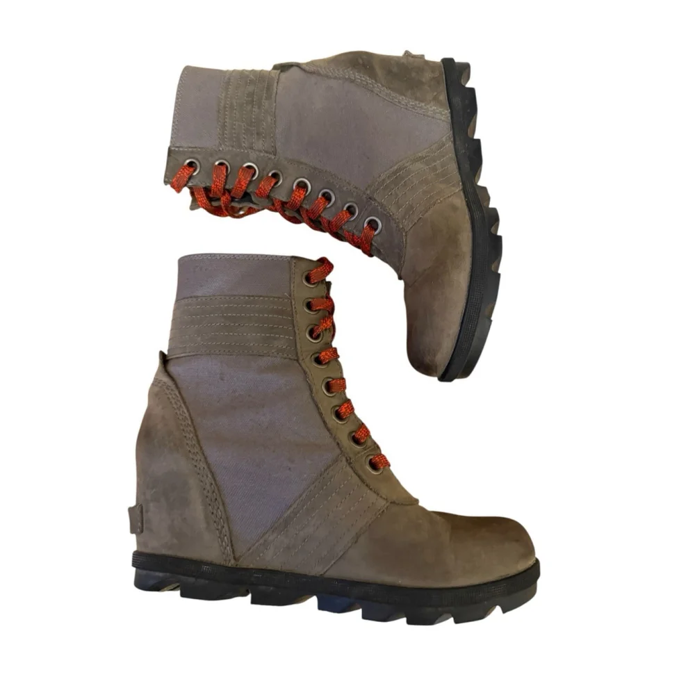 Sorel‎ Boot Women’s Size 8.5 Leather Lexie Lace Up Wedge Waterproof Quarry Grey